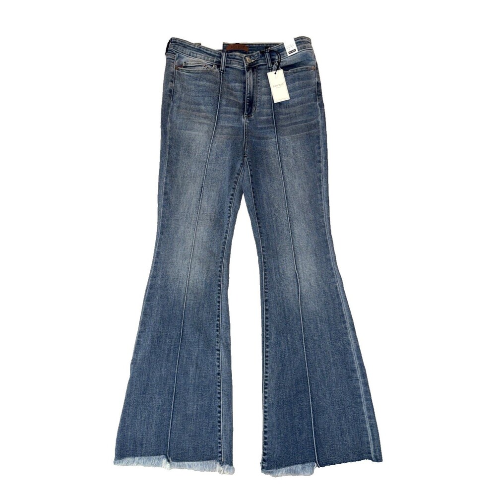 Judy Blue High Waist Flare Jeans Womens 13/31 Fringes Hem JB82687MD NWT